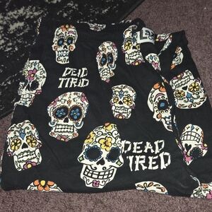 Lazy Ones Day of the Dead Skull Print Black Lounge Pants